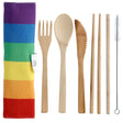 Natural Bamboo Cutlery Set with Rainbow Canvas Holder - Proud Supplies