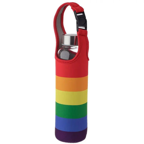 Rainbow Reusable Glass Water Bottle with Protective Sleeve - Proud Supplies